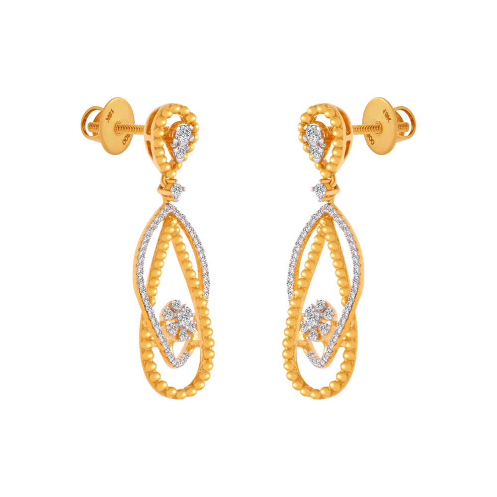 18KT (750) Yellow Gold And Solitaire Jhumki Earrings For Women - Image 2