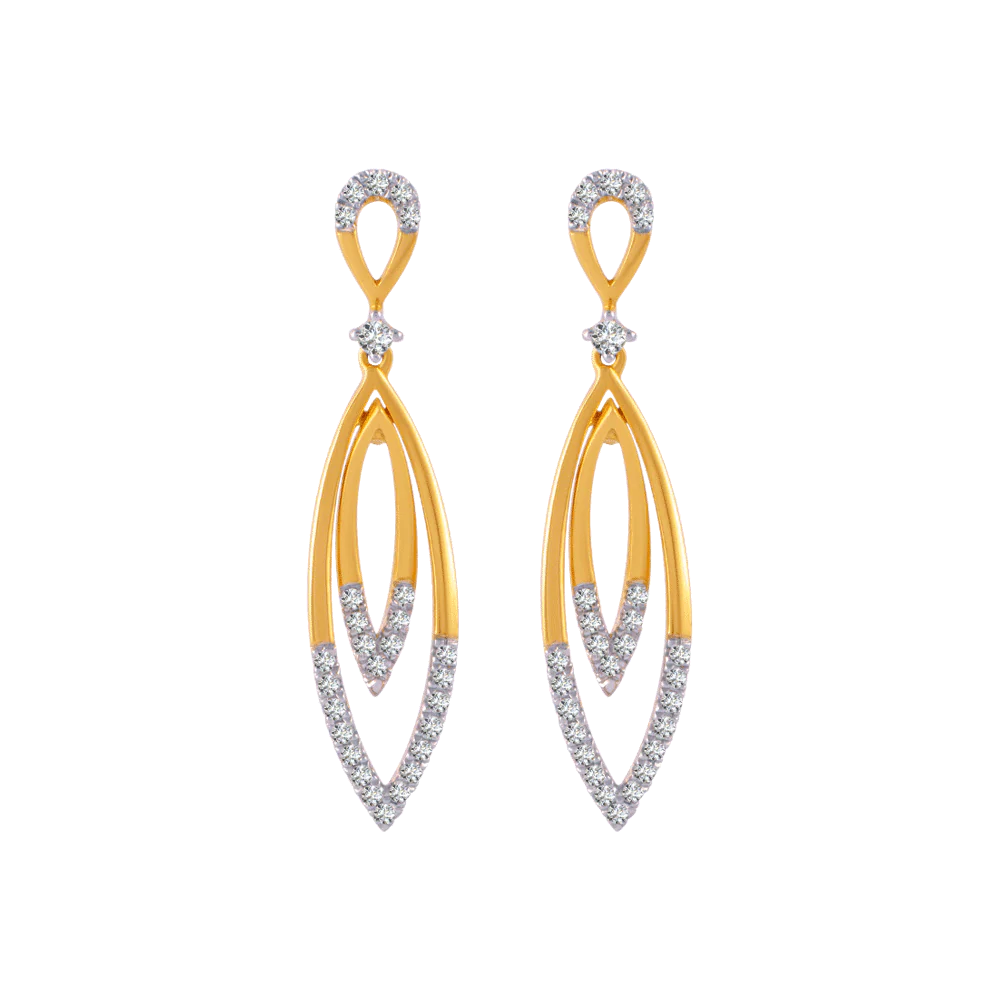 18KT (750) Yellow Gold And Solitaire Jhumki Earrings For Women
