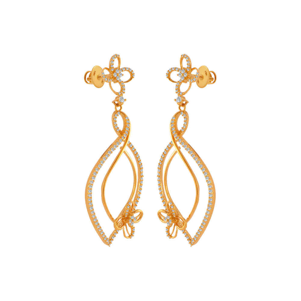 18KT (750) Yellow Gold And Solitaire Jhumki Earrings For Women - Image 2
