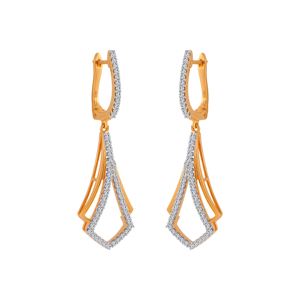 18KT (750) Yellow Gold & Diamond Solitaire Jhumki Earrings for Women – Elegant Designer Drop Style - Image 3