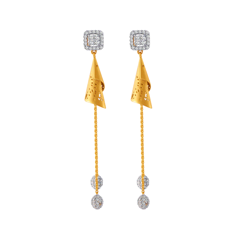 18KT (750) Yellow Gold And Solitaire Jhumki Earrings For Women