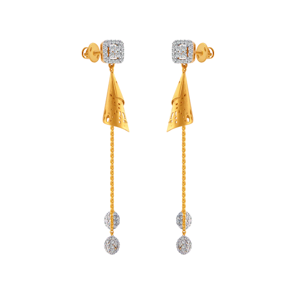 18KT (750) Yellow Gold And Solitaire Jhumki Earrings For Women - Image 3