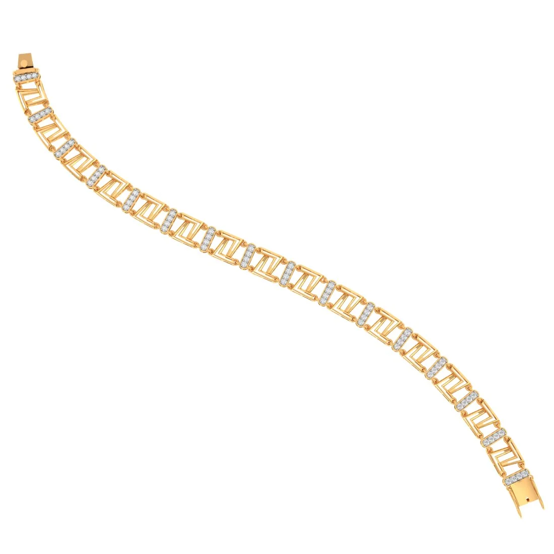 18KT (750) Yellow Gold Diamond Men's Link Bracelet with 64 Certified Diamonds - Image 4