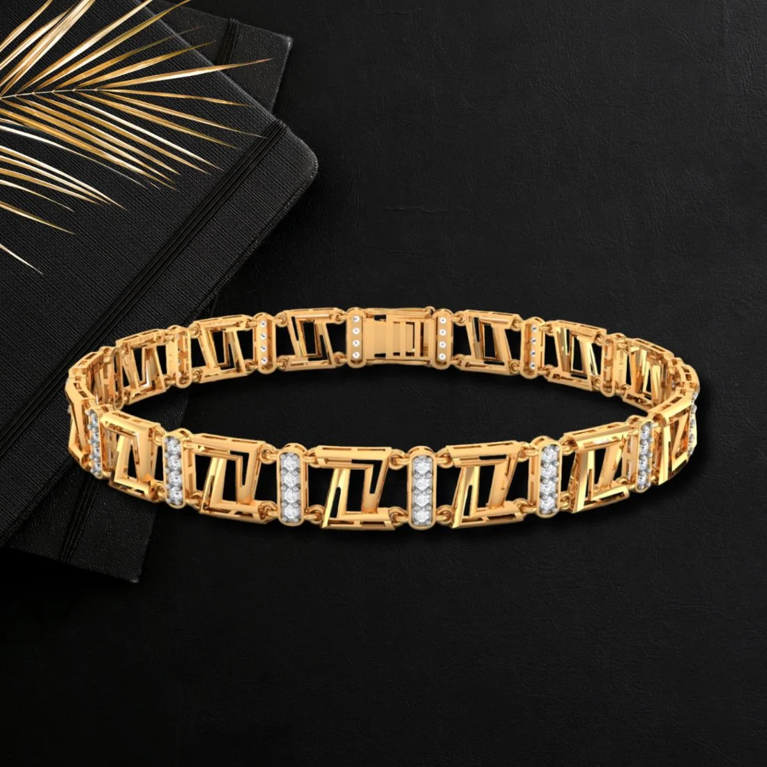 18KT (750) Yellow Gold Diamond Men's Link Bracelet with 64 Certified Diamonds - Image 5