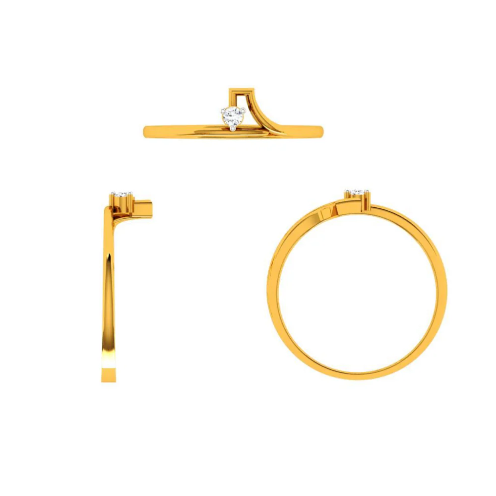 18KT (750) Yellow Gold Diamond Ring For Woman - Image 5