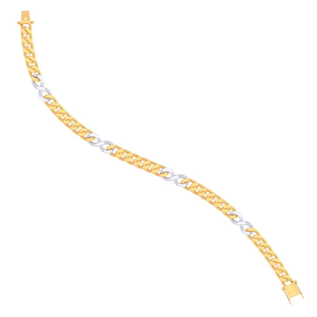 18KT (750) Yellow Gold Men's Chain Bracelet Dual-Tone Infinity Link Design - Image 3