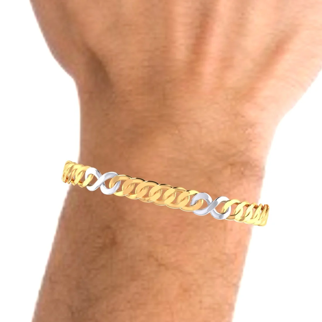 18KT (750) Yellow Gold Men's Chain Bracelet Dual-Tone Infinity Link Design - Image 5