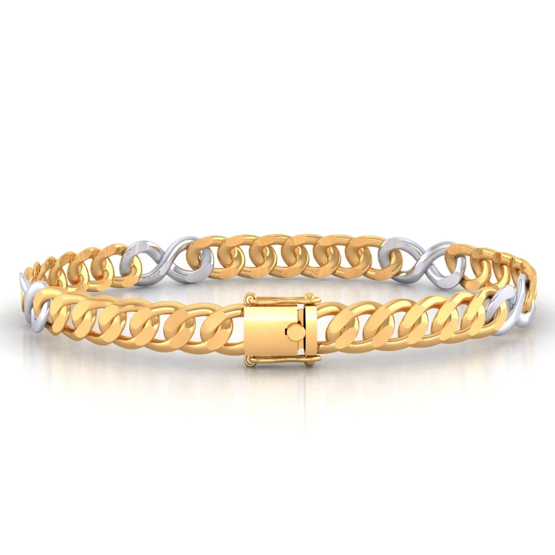 18KT (750) Yellow Gold Men's Chain Bracelet Dual-Tone Infinity Link Design - Image 6