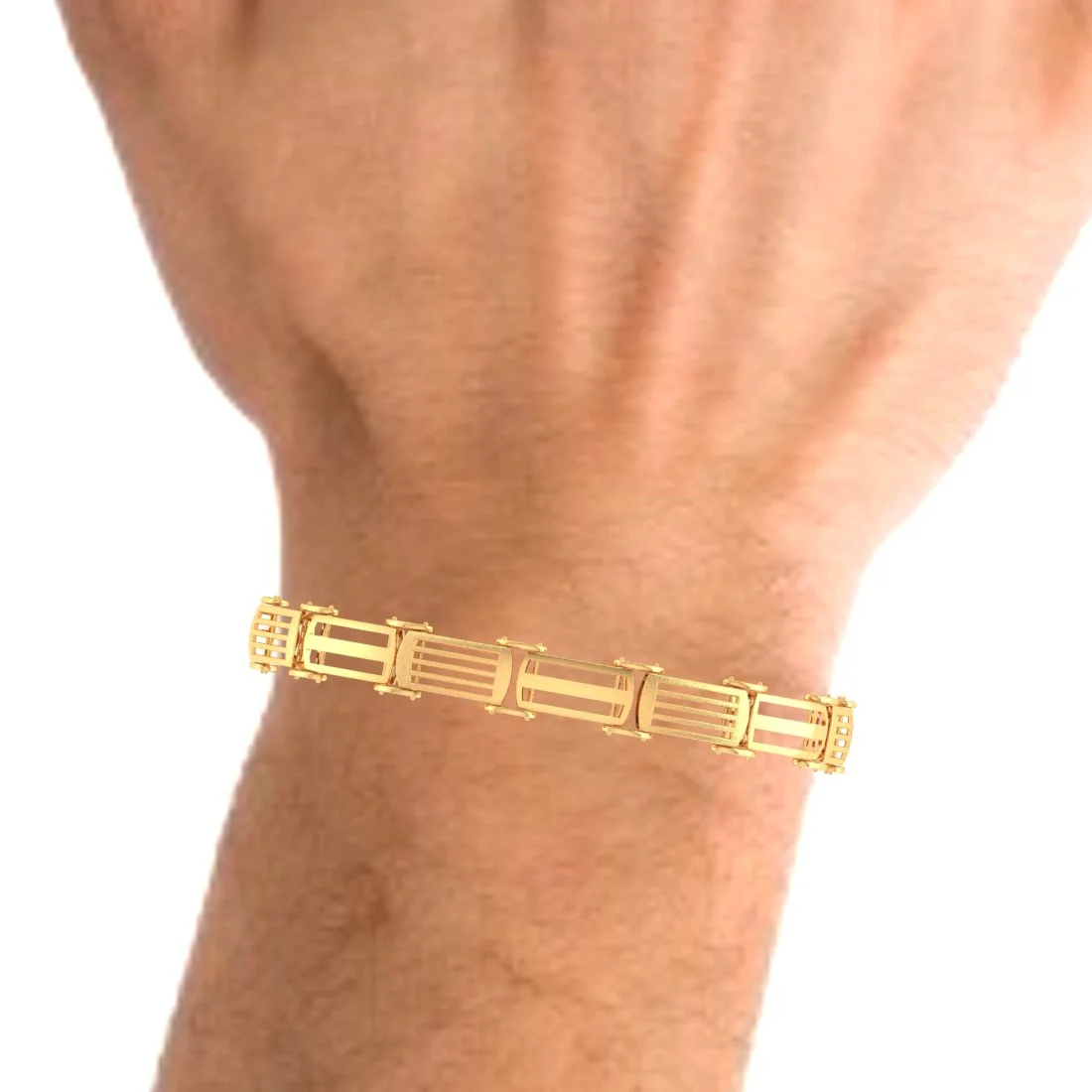 18KT (750) Yellow Gold  Men's Contemporary Linear Design Geometric Link Bracelet - Image 7