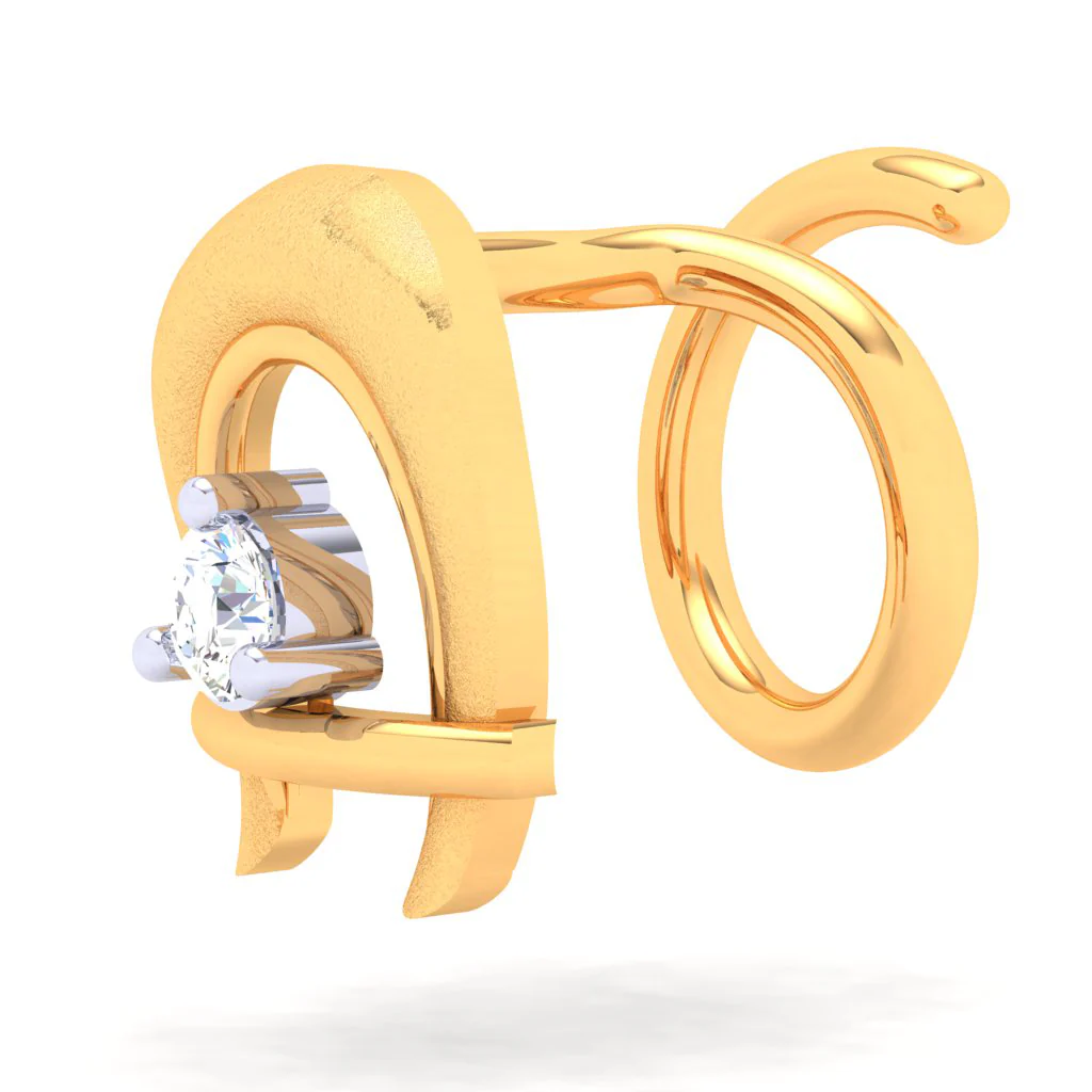 18KT Bamboo Kulo Shaped Gold Nosepin With A Diamond From P.c Chandra Jewellers - Image 2