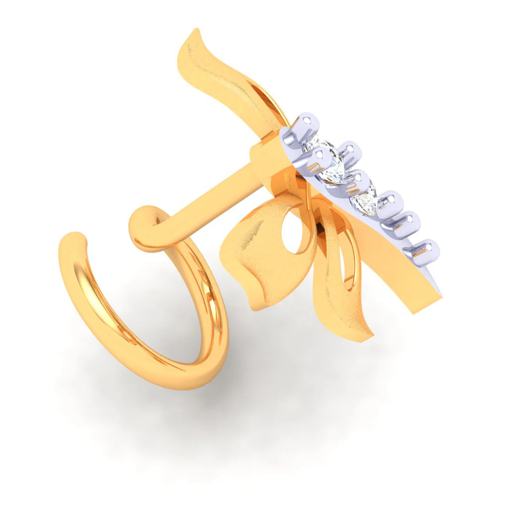 18KT Dragonfly Shaped Gold Nosepin With Three Diamonds From P.c Chandra Jewellers - Image 4