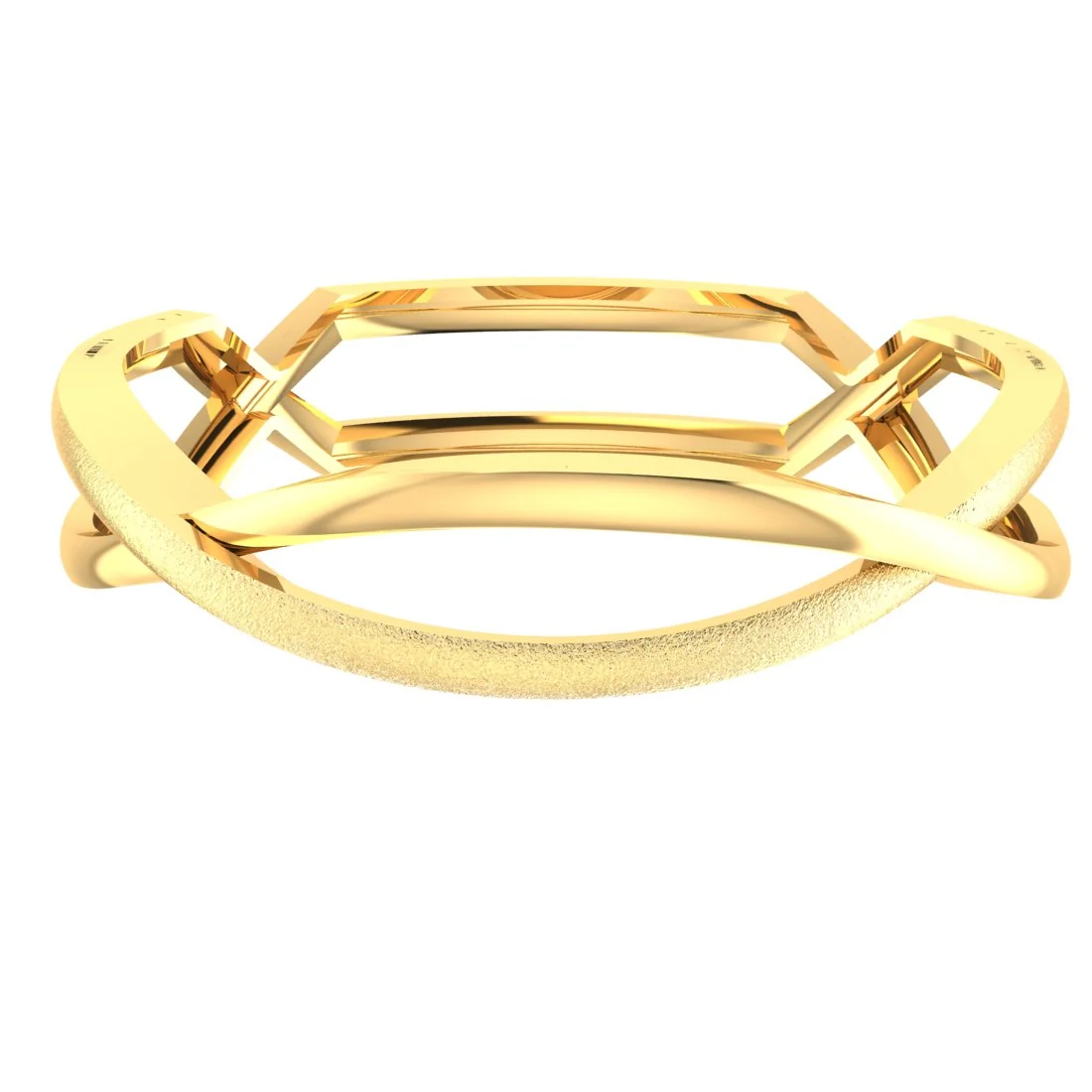 18KT Enthralling Geometric Gold Dual-Finish Band Ring for Women - Image 2