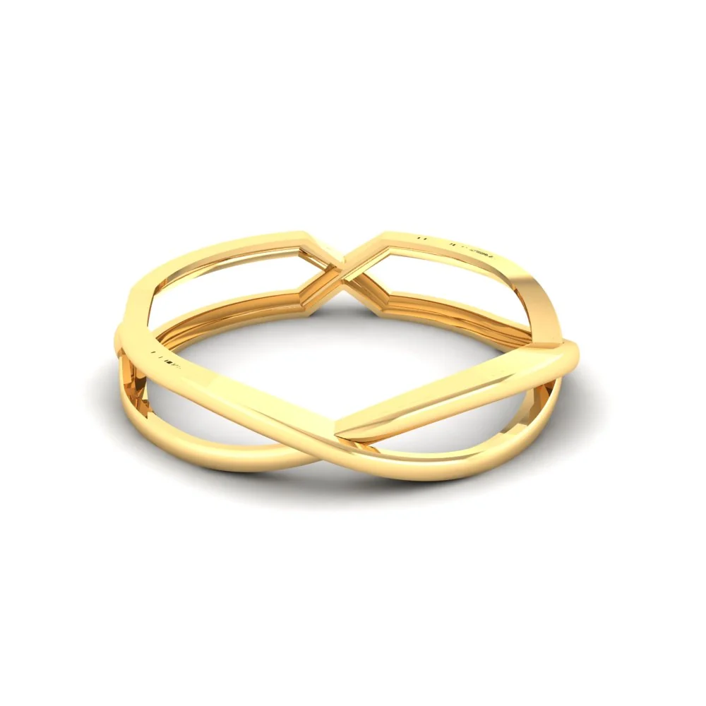 18KT Enthralling Geometric Gold Dual-Finish Band Ring for Women - Image 3