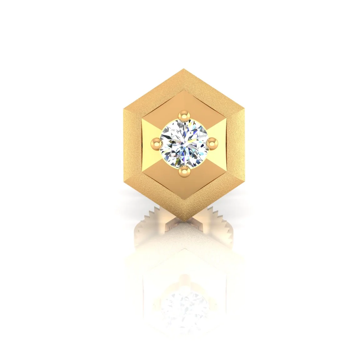 18KT EterKnight Geometric Gold & Certified Natural Diamond Stud Earring for Men's (Single Piece) - Image 3
