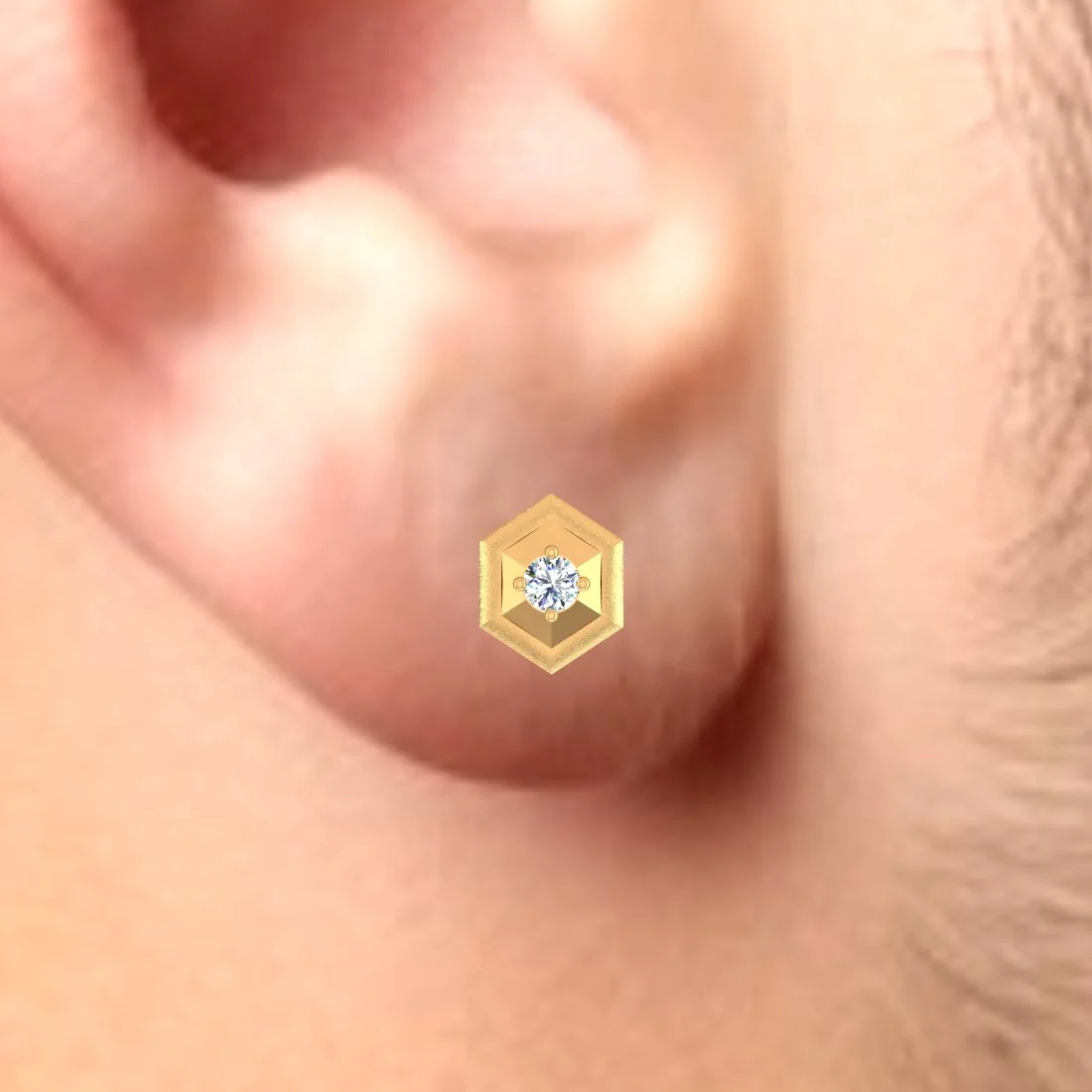 18KT EterKnight Geometric Gold & Certified Natural Diamond Stud Earring for Men's (Single Piece) - Image 5