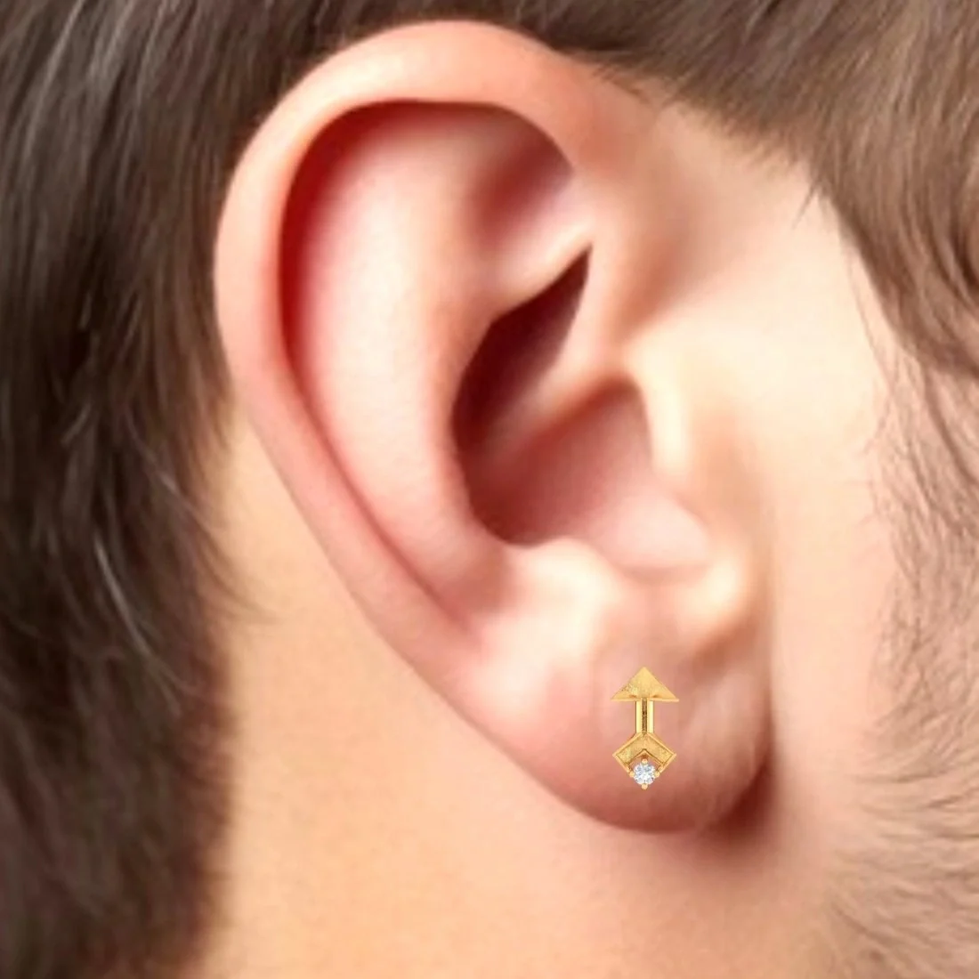 18KT EterKnight Gold & Certified Diamond Geometric Arrow head Stud Earring for Men's (Single Piece) - Image 3
