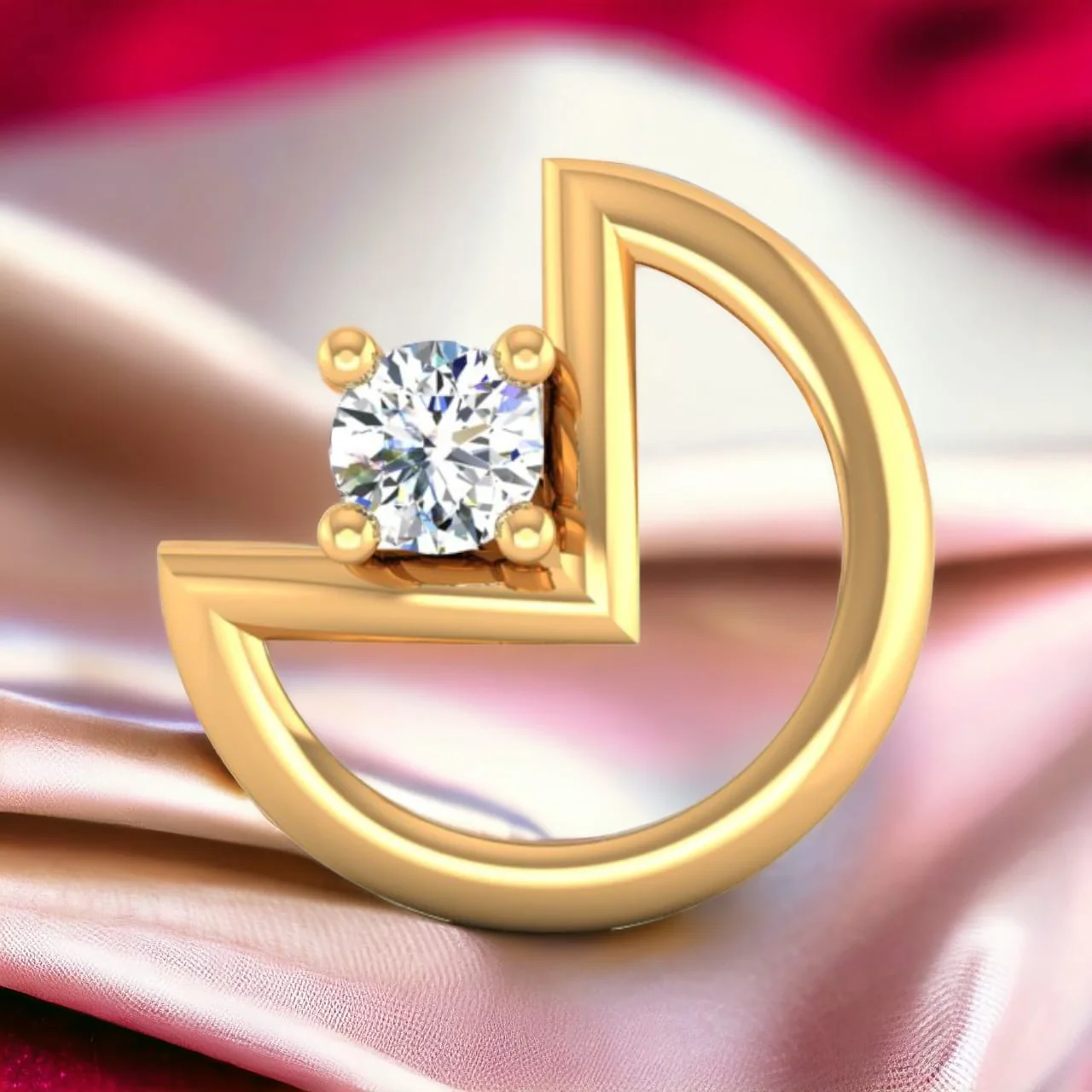 18KT EterKnight Gold & Certified Natural Diamond Modern Half-Circle Design Stud Earring (Single Piece)