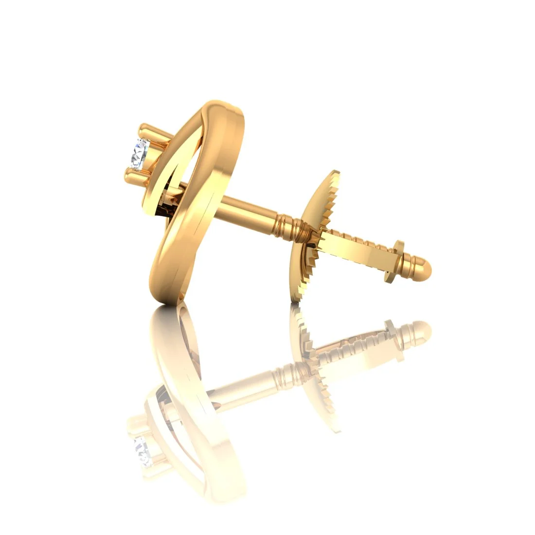 18KT EterKnight Gold & Certified Natural Diamond Modern Half-Circle Design Stud Earring (Single Piece) - Image 2