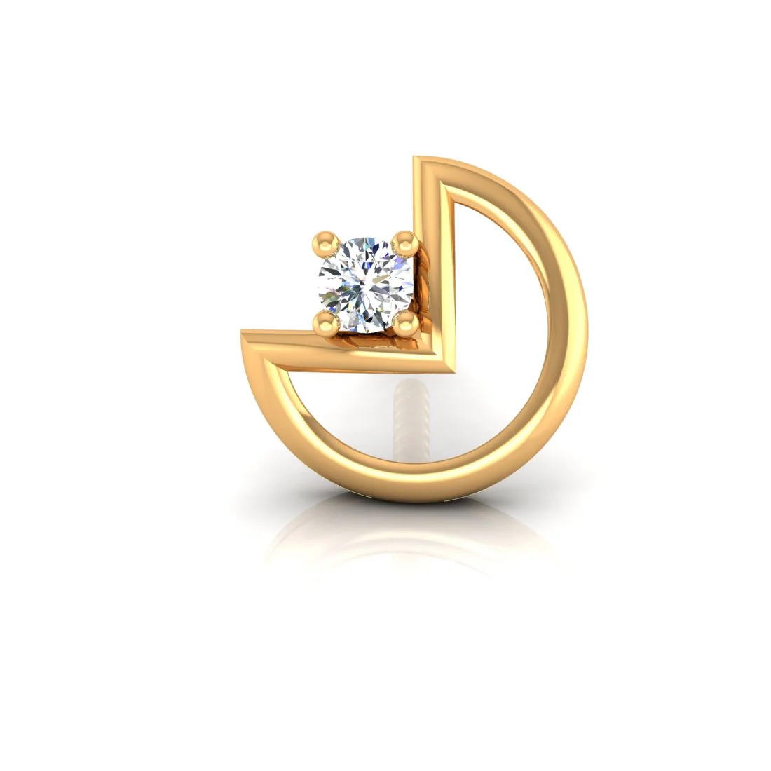 18KT EterKnight Gold & Certified Natural Diamond Modern Half-Circle Design Stud Earring (Single Piece) - Image 3