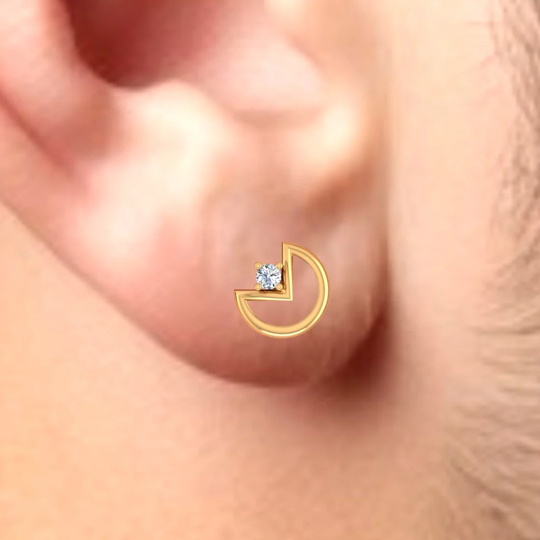 18KT EterKnight Gold & Certified Natural Diamond Modern Half-Circle Design Stud Earring (Single Piece) - Image 5