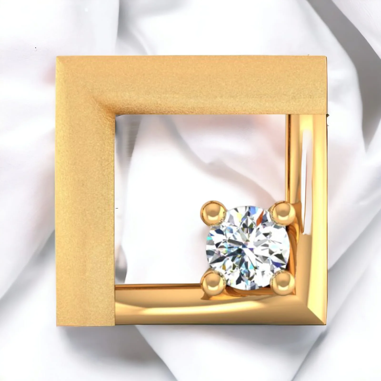 18KT EterKnight Square Gold & Certified Natural Diamond Contemporary Stud Design Earring for Men's (Single Piece)