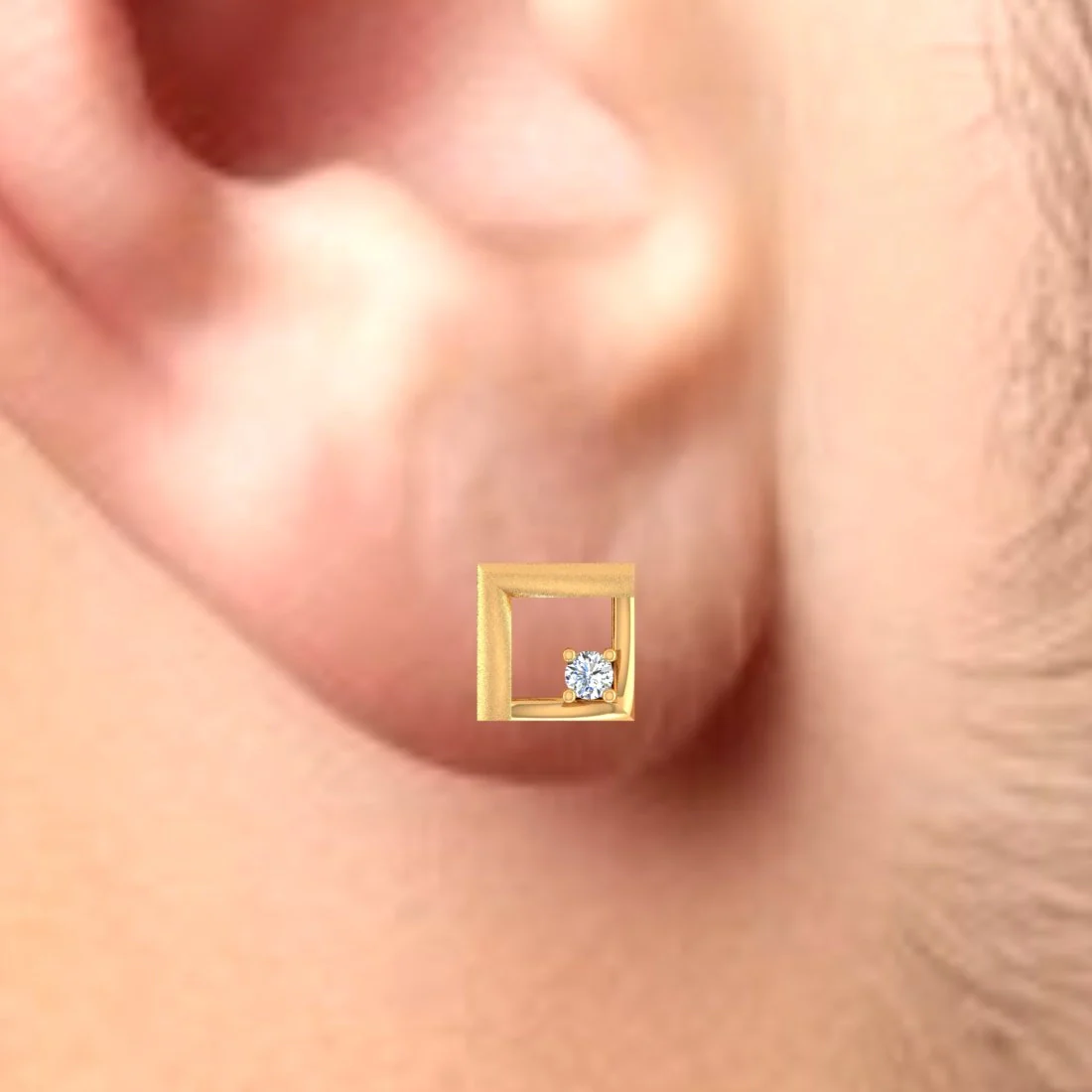 18KT EterKnight Square Gold & Certified Natural Diamond Contemporary Stud Design Earring for Men's (Single Piece) - Image 5