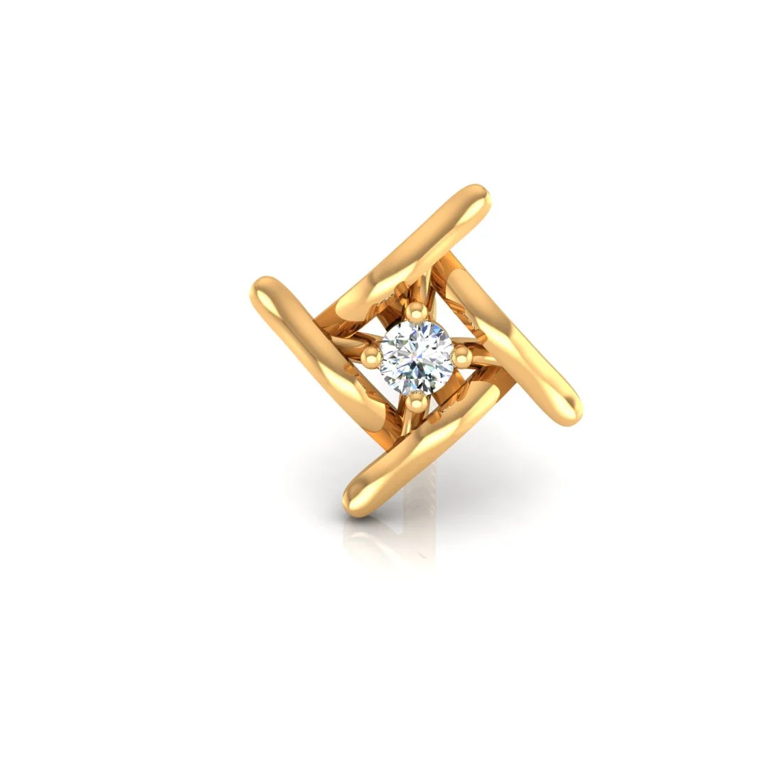 18KT Gold & Certified Natural Diamond EterKnight Classic Unique Criss-Cross Stud Earring for Men's (Single Piece) - Image 3