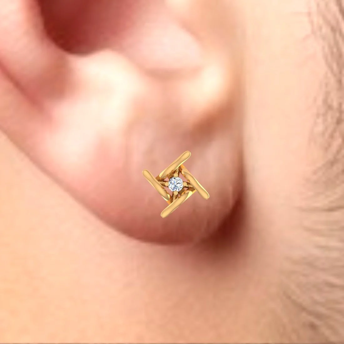 18KT Gold & Certified Natural Diamond EterKnight Classic Unique Criss-Cross Stud Earring for Men's (Single Piece) - Image 5