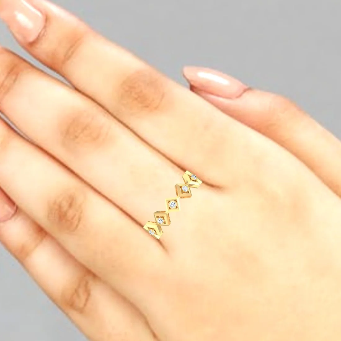 18KT Gold & Diamond Geometric Ring for Women - Image 5
