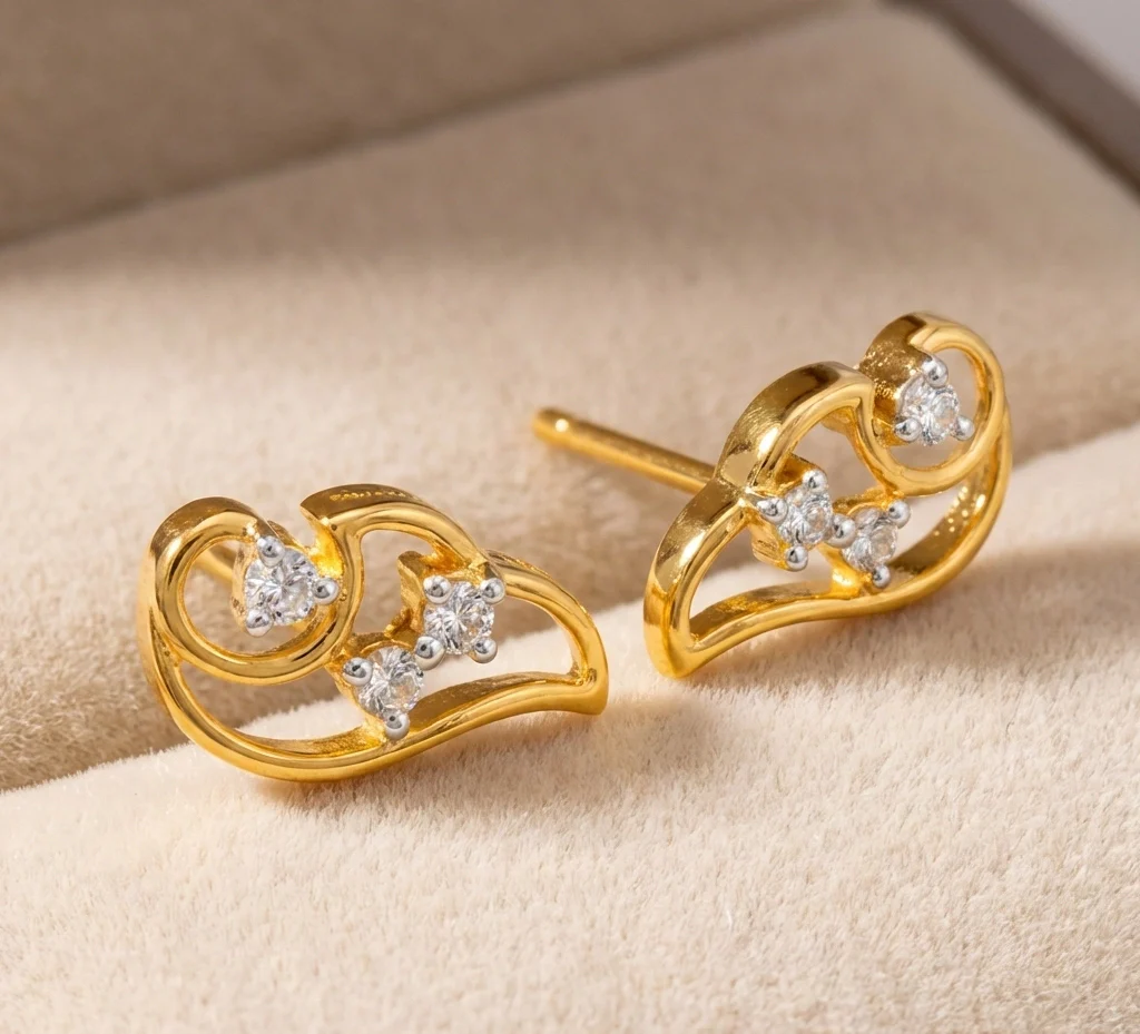 18KT Gold Luna Loop Diamond Stud Earrings for Women & Girl's