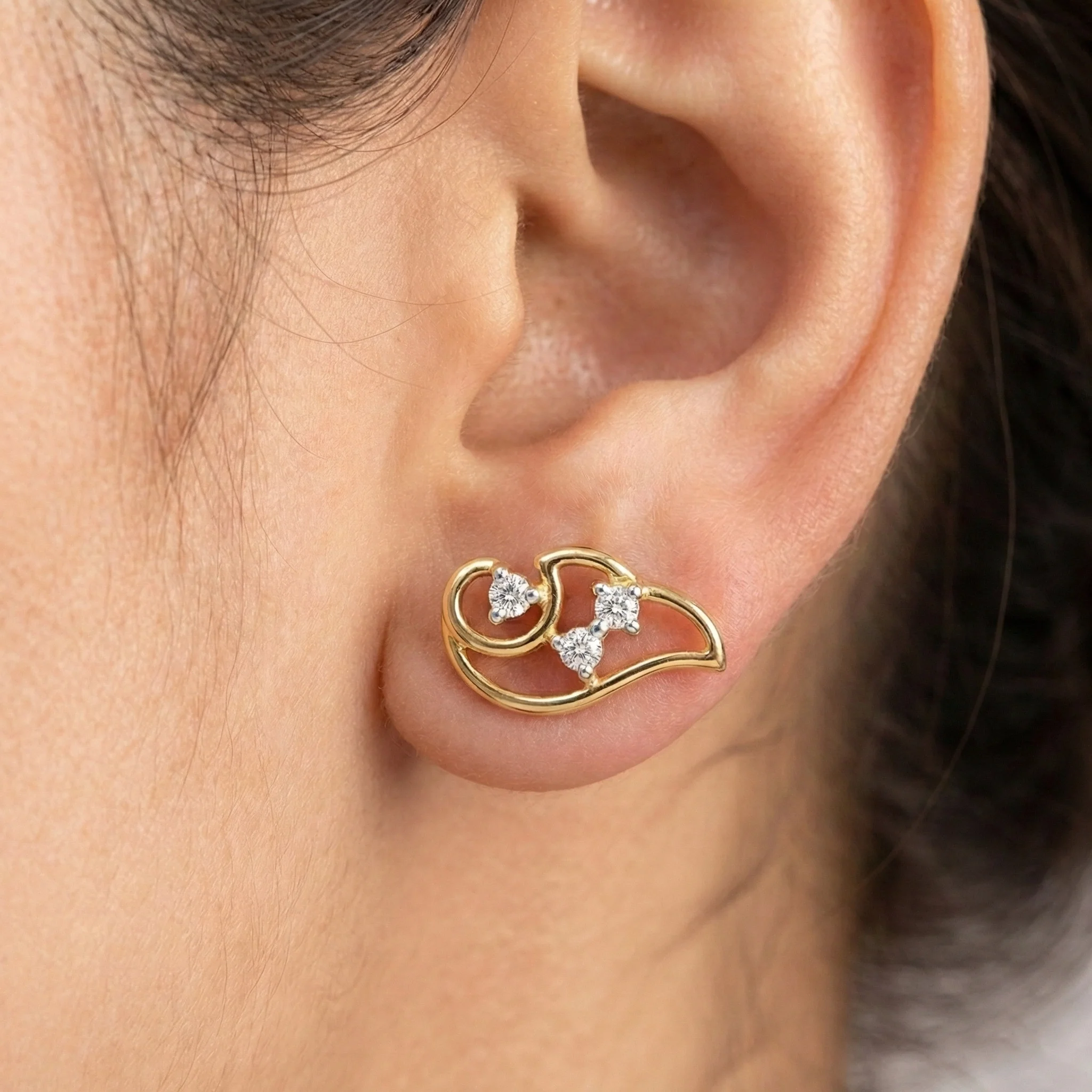 18KT Gold Luna Loop Diamond Stud Earrings for Women & Girl's - Image 2
