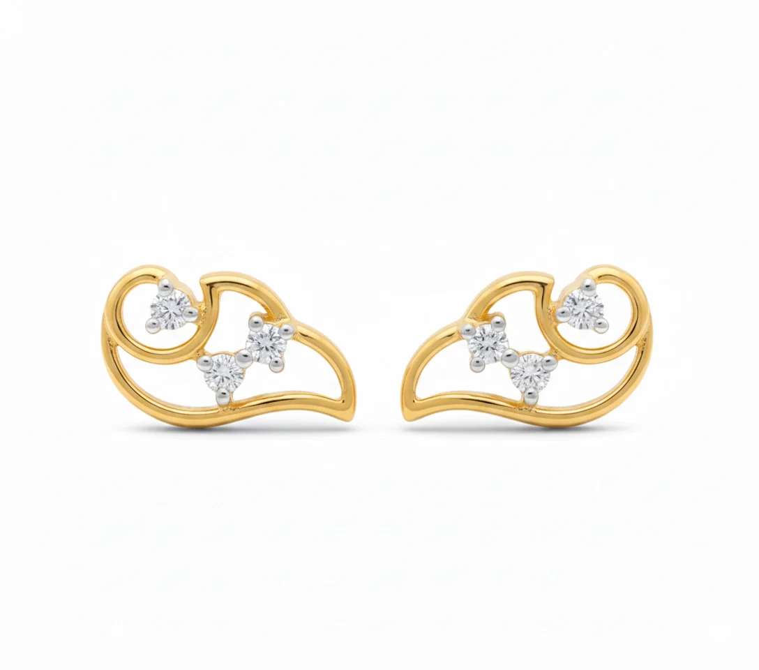 18KT Gold Luna Loop Diamond Stud Earrings for Women & Girl's - Image 3
