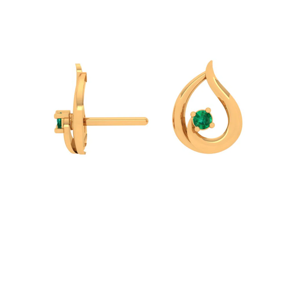 18KT Green Stone Studded Beautiful Gold Stud Earring - Image 3