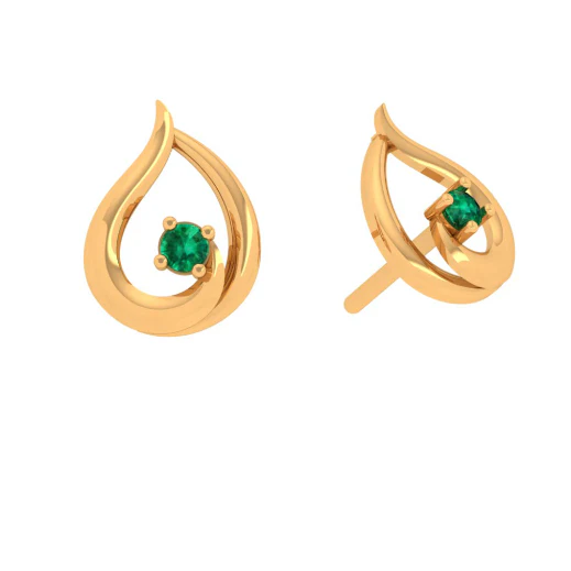 18KT Green Stone Studded Beautiful Gold Stud Earring - Image 4