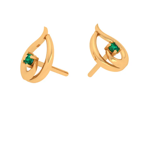 18KT Green Stone Studded Beautiful Gold Stud Earring - Image 5