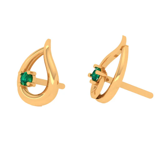 18KT Green Stone Studded Beautiful Gold Stud Earring - Image 6