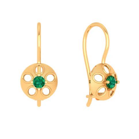 18KT Green Stone Studded Exclusive Gold Earring Design - Image 2