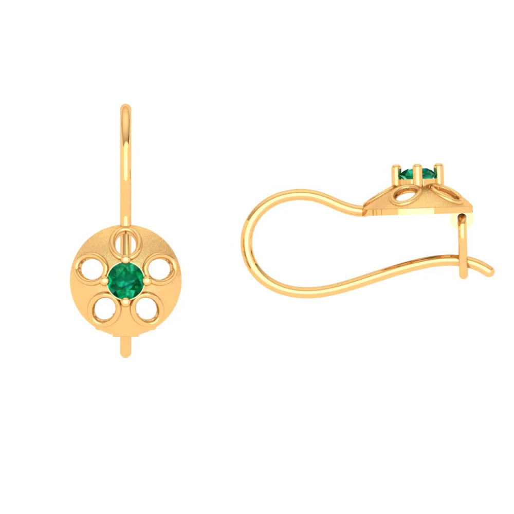 18KT Green Stone Studded Exclusive Gold Earring Design - Image 5