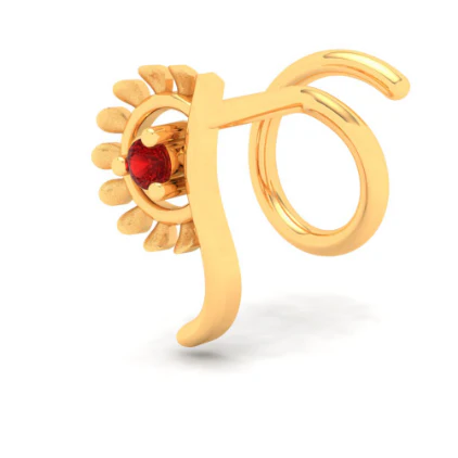 18KT Hand-fan Shaped Gold Nosepin With A Red Stone From Online Exclusive Collection - Image 2