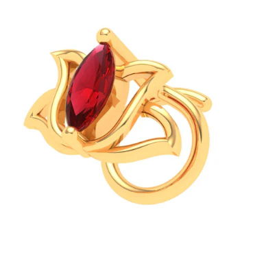 18KT Lotus Shaped Stud Gold Nosepin With A Red Stone From Online Exclusive Collection - Image 5