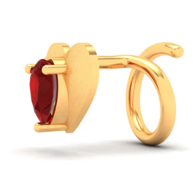 18KT Love Shaped Stud Gold Nosepin With Red Stone From Online Exclusive Collection - Image 2