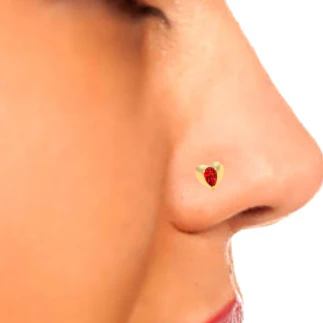 18KT Love Shaped Stud Gold Nosepin With Red Stone From Online Exclusive Collection - Image 7