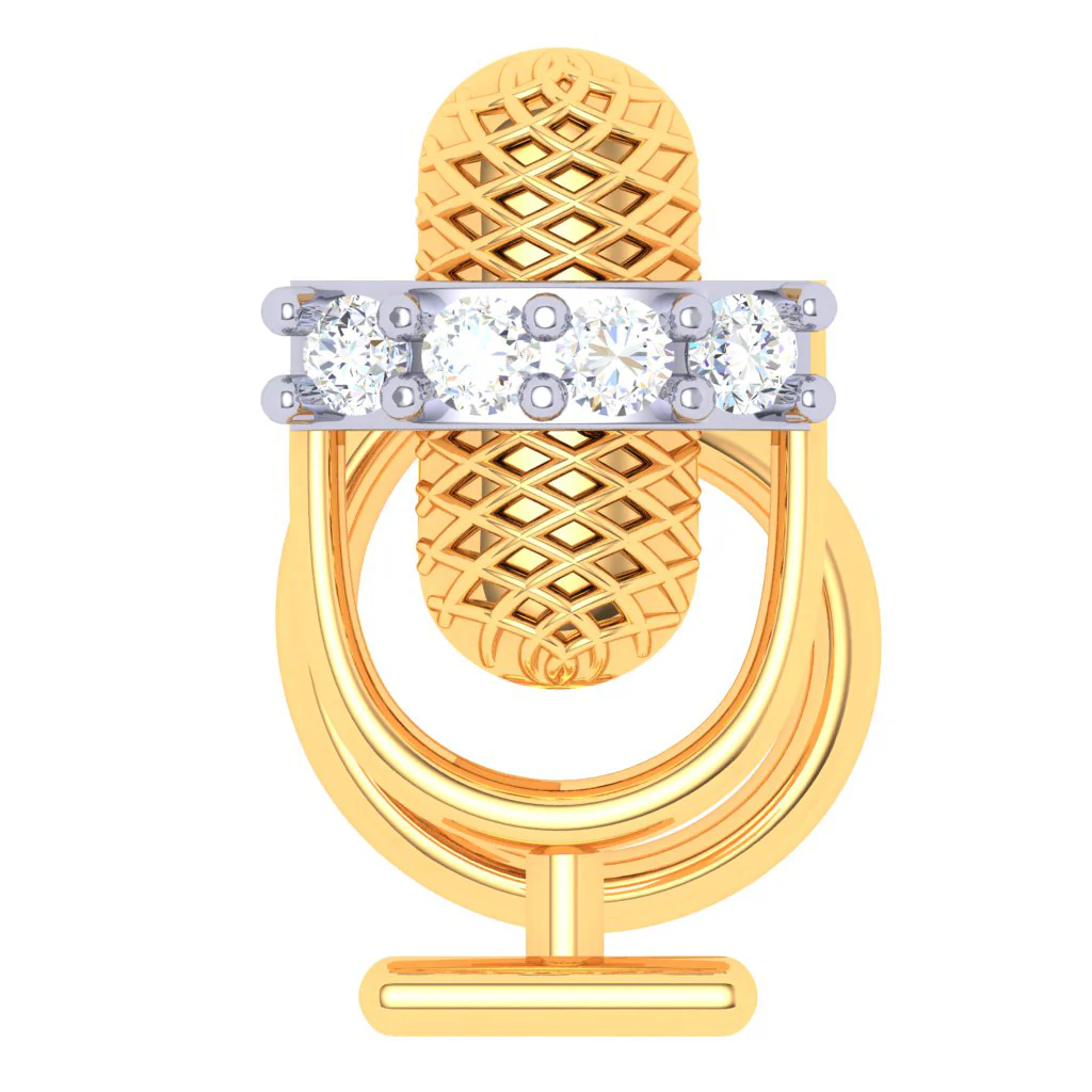 18KT Microphone Shaped Gold Nosepin With Three Stones From P.c Chandra Jewellers