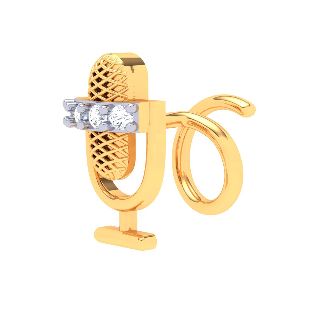 18KT Microphone Shaped Gold Nosepin With Three Stones From P.c Chandra Jewellers - Image 4