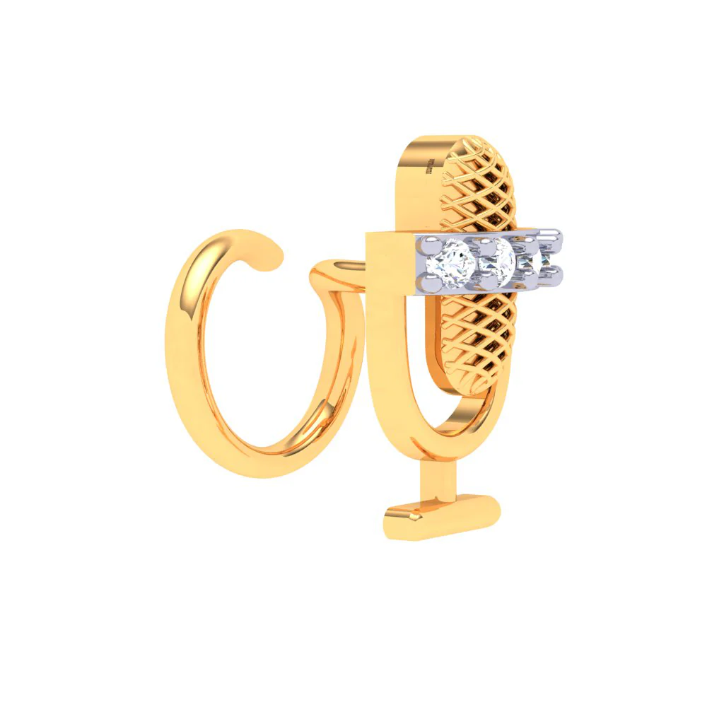 18KT Microphone Shaped Gold Nosepin With Three Stones From P.c Chandra Jewellers - Image 5