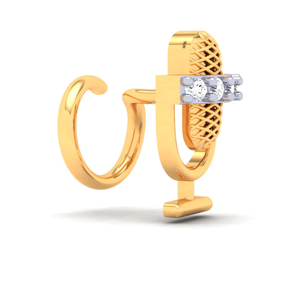 18KT Microphone Shaped Gold Nosepin With Three Stones From P.c Chandra Jewellers - Image 6