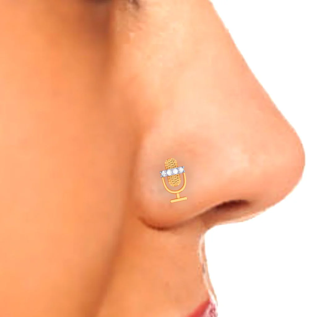 18KT Microphone Shaped Gold Nosepin With Three Stones From P.c Chandra Jewellers - Image 8