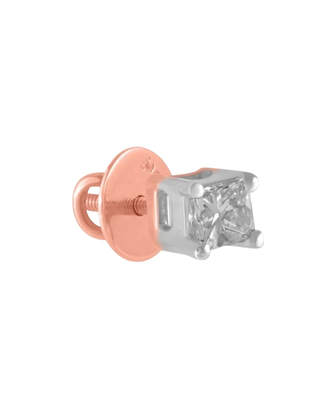18KT Rose Gold Stud Mens Earring with Princess Cut Diamond – 0.05 ct | Lightweight Daily Wear | G-H Color | VS Clarity (Single Piece) - Image 3