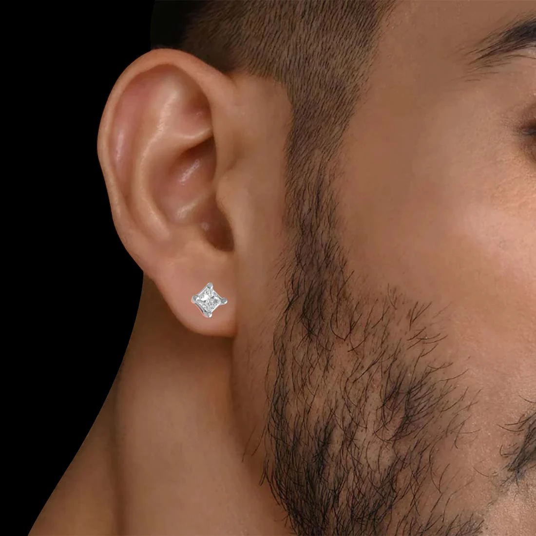 18KT Rose Gold Stud Mens Earring with Princess Cut Diamond – 0.05 ct | Lightweight Daily Wear | G-H Color | VS Clarity (Single Piece) - Image 4