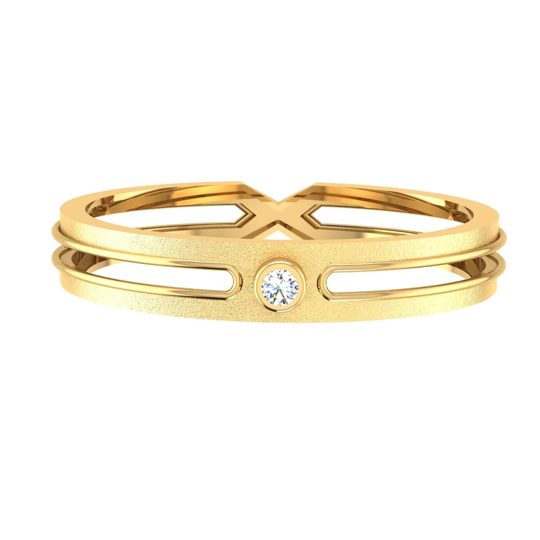 18KT Sophisticated Gold & Diamond Matte Finish Designer Band Ring for Women